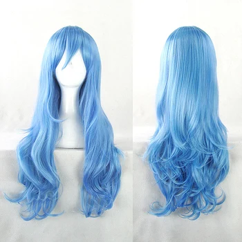 ДАТА вживую Есино Косплей Парики Ролевая игра 70 см Длинные Вьющиеся Синие Синтетические волосы для взрослых + сетка для волос